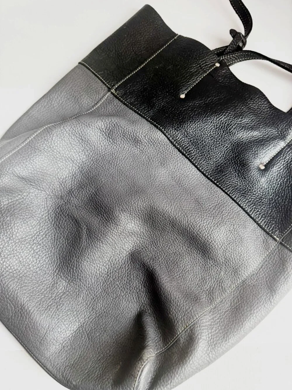 Roots Two Tone Grey Black Leather Medium Satchel Bag